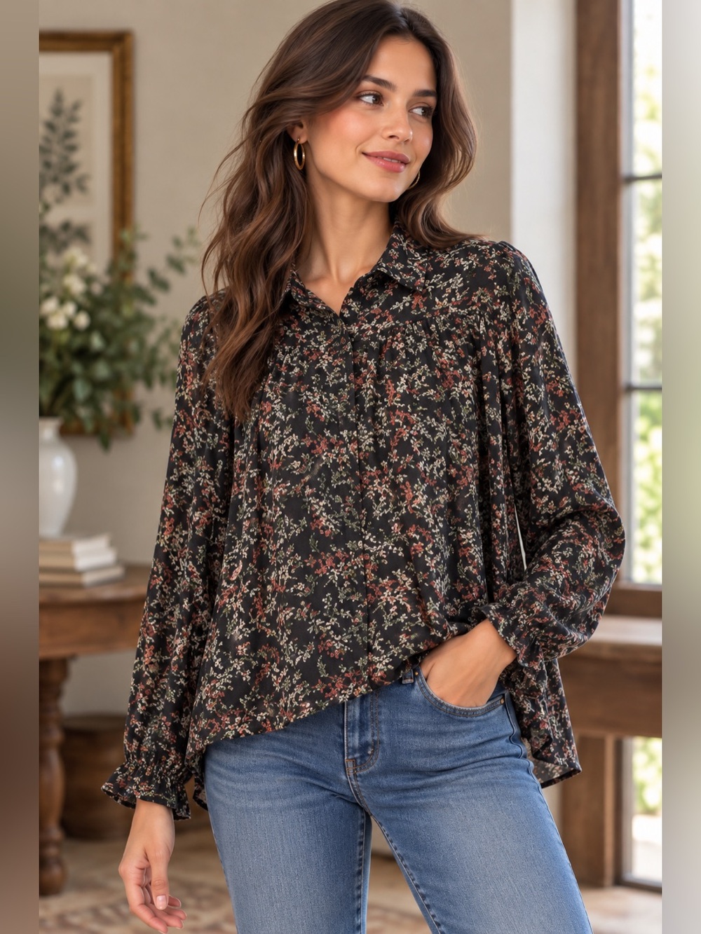 Maeve Anthropologie Fairycore Floral Ruffle Blouse Woodland Boho Cottagecore 12